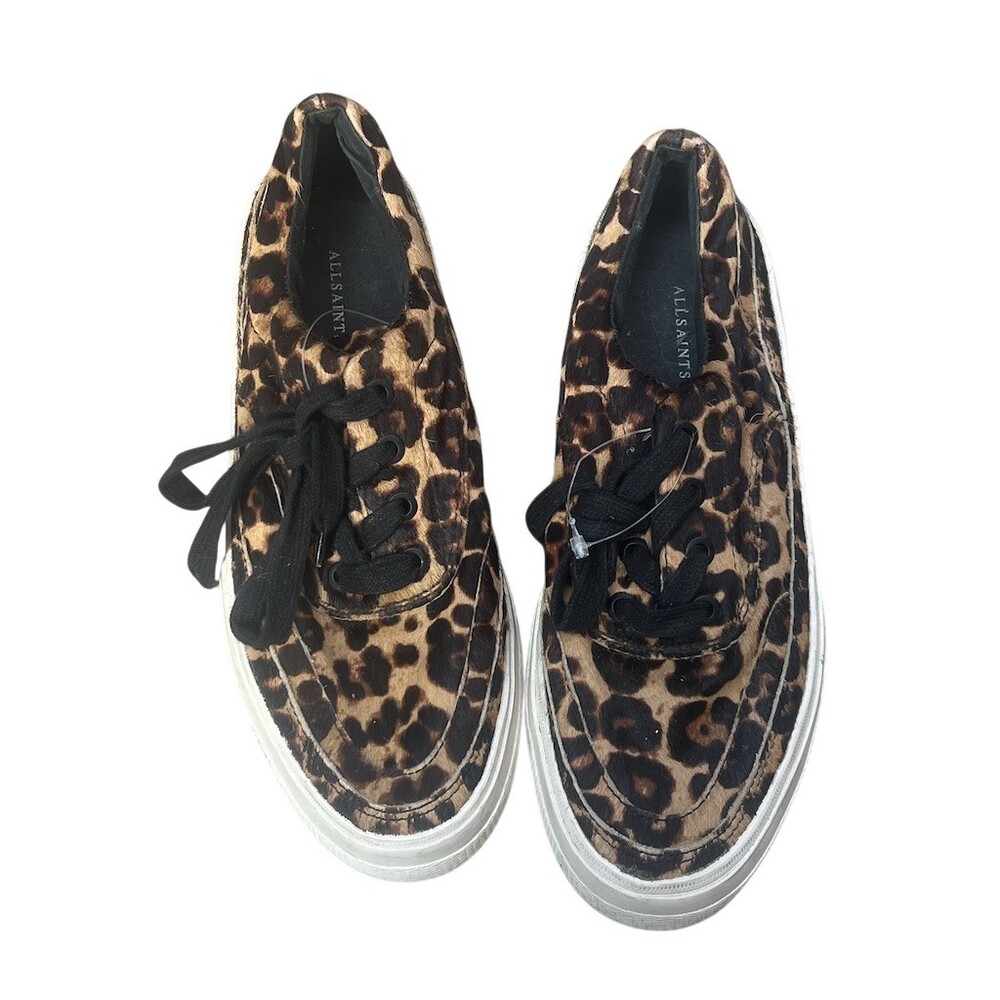 AllSaints Mercia Platform Sneakers Womens Leopard Print Black Tan Lace-Up
